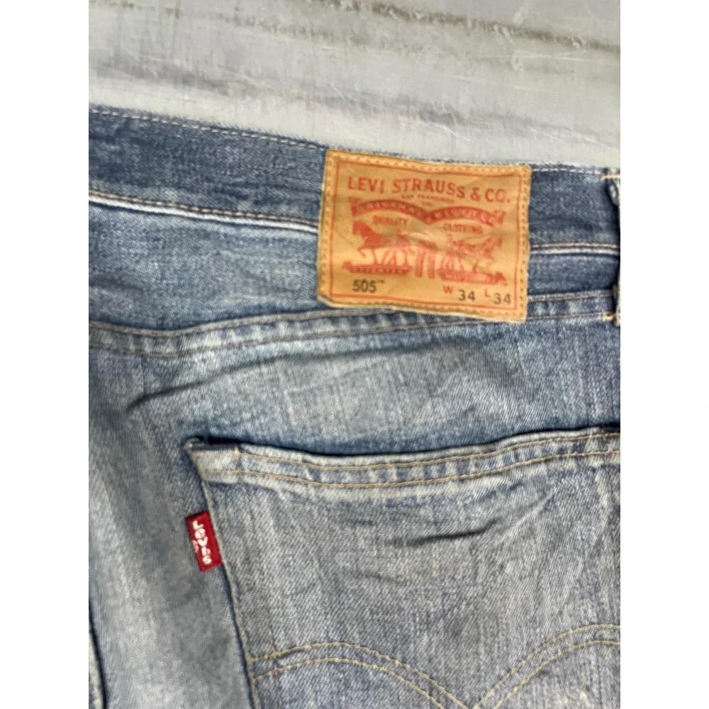 Levis 505 Jeans Straight Fit Jeans Mens 35x34 Blue Medium Wash‎ Denim Faded